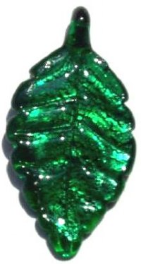 1 45x23mm Emerald with Silver Foil Lampwork Leaf Pendant